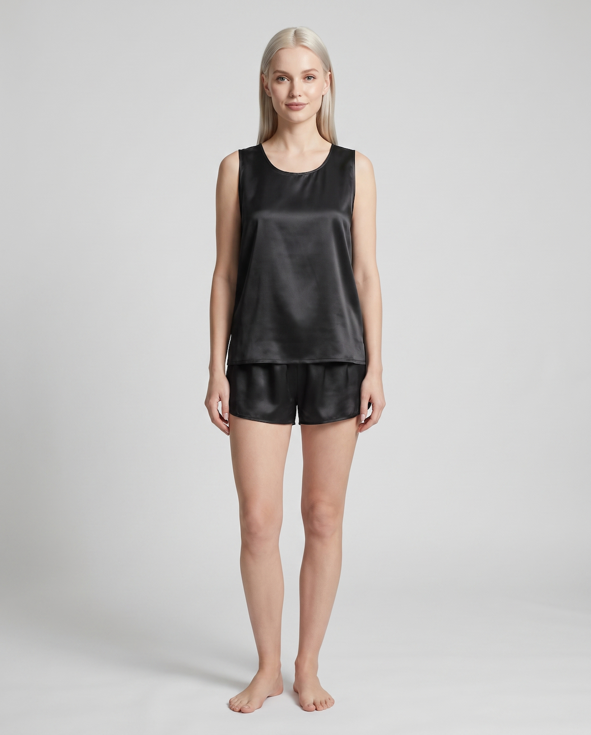 Women’s 100% Mulberry Silk Vest and Shorts Set – Sleeveless Two-Piece Sleepwear with Relaxed Fit