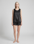 Women’s 100% Mulberry Silk Vest and Shorts Set – Sleeveless Two-Piece Sleepwear with Relaxed Fit