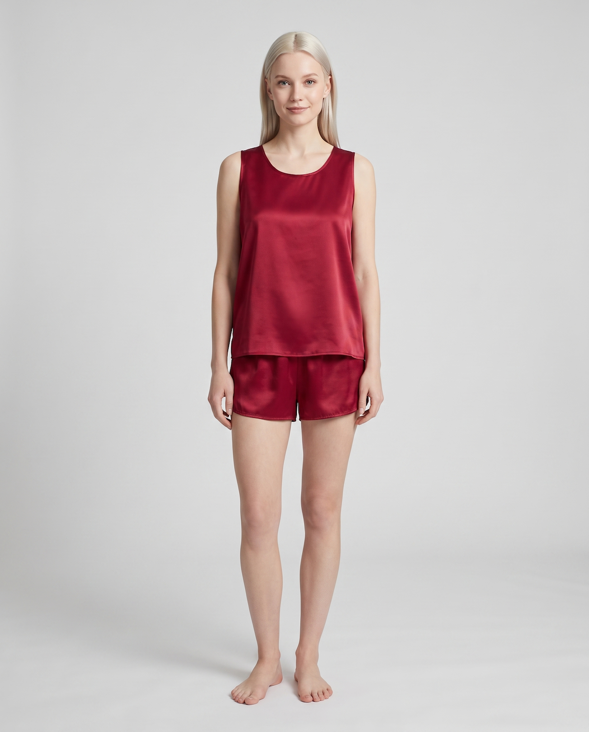 Women’s 100% Mulberry Silk Vest and Shorts Set – Sleeveless Two-Piece Sleepwear with Relaxed Fit