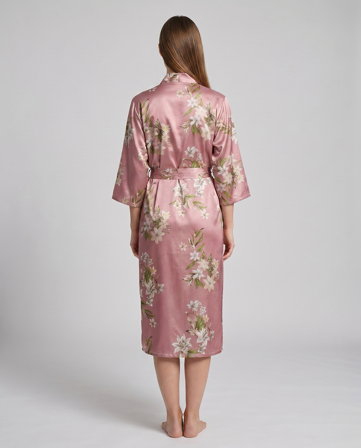 Women's Longline Belted Robe – Soft Three-Quarter Sleeve Loungewear & Sleepwear