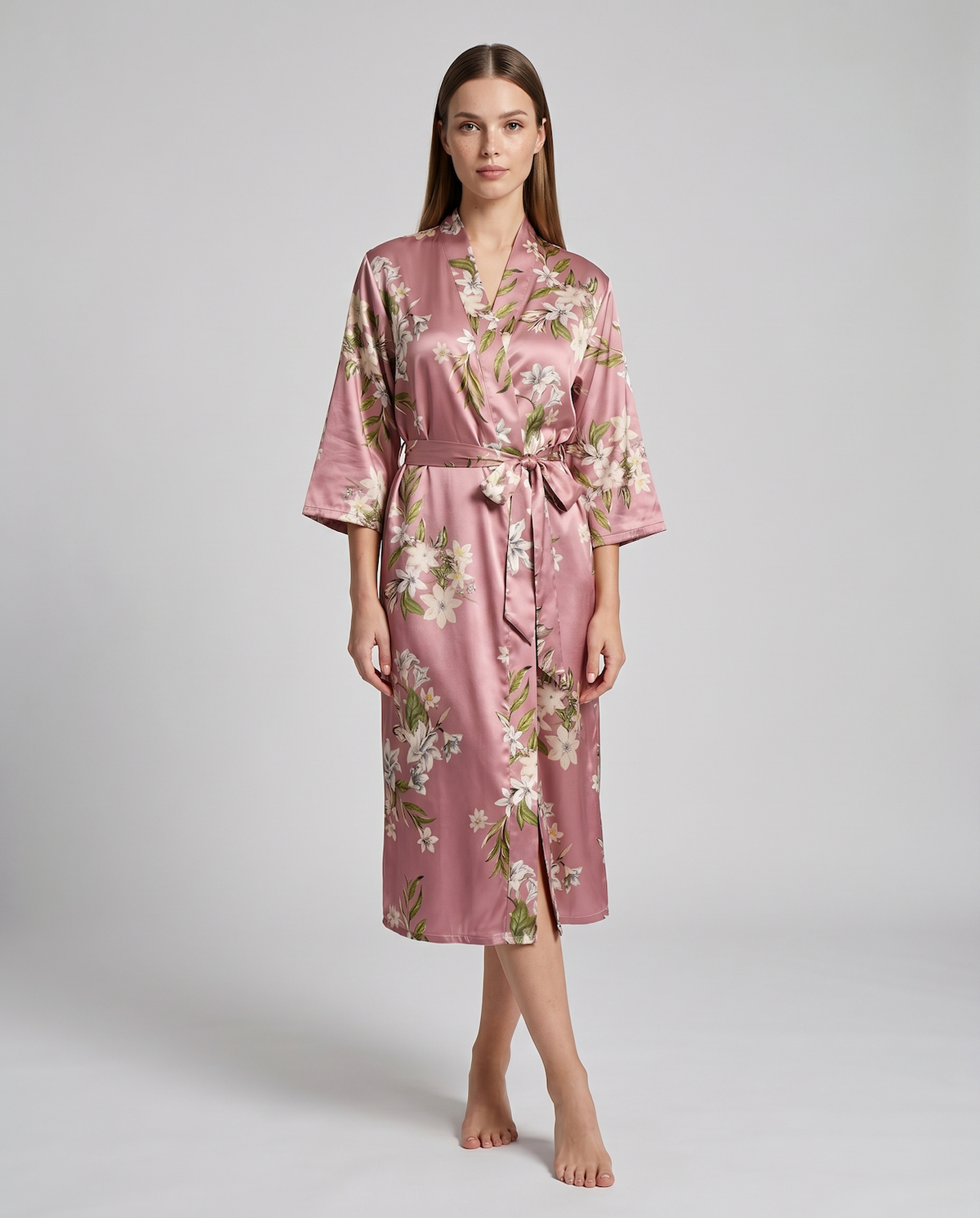 Women's Longline Belted Robe – Soft Three-Quarter Sleeve Loungewear & Sleepwear