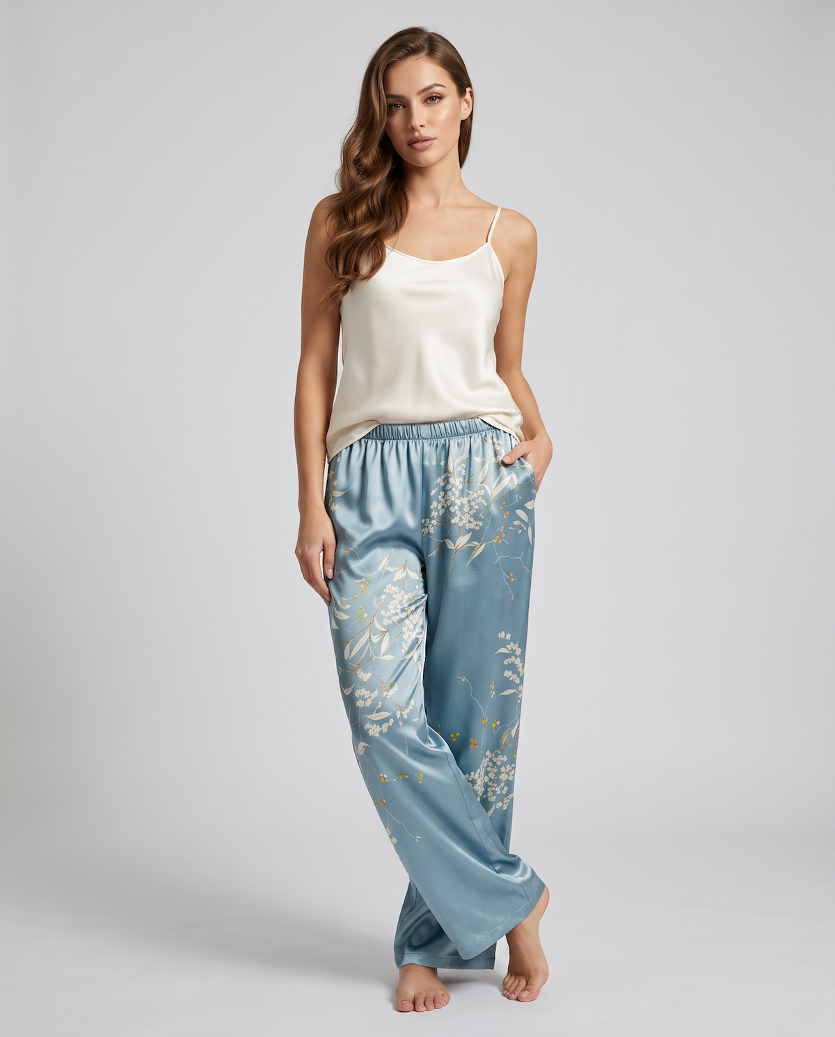 Women’s Plant Print Sleep Pants – Breathable Casual Long Lounge Trousers with Relaxed Fit