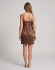 Women’s Satin Lace Nightdress – Sleeveless Slip Chemise with Side Slit and Adjustable Straps