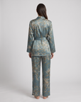 Women’s Satin Pajama Set – Long Sleeve Robe, Full-Length Pants & Premium Print
