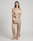 Women’s Satin Pajama Set – Long Sleeve Robe, Full-Length Pants & Premium Print
