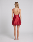 Women's Satin Slip Dress – Lace Trim with Bow V-Neck and Adjustable Straps