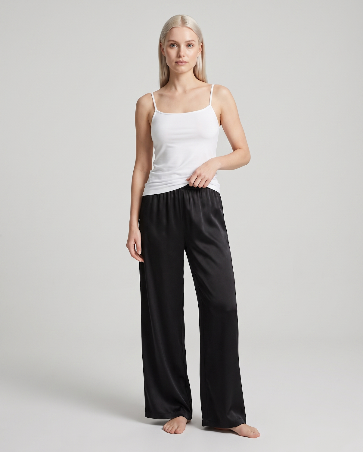 Women's Satin Wide-Leg Pants – Elastic High Waist with Draped Silhouette