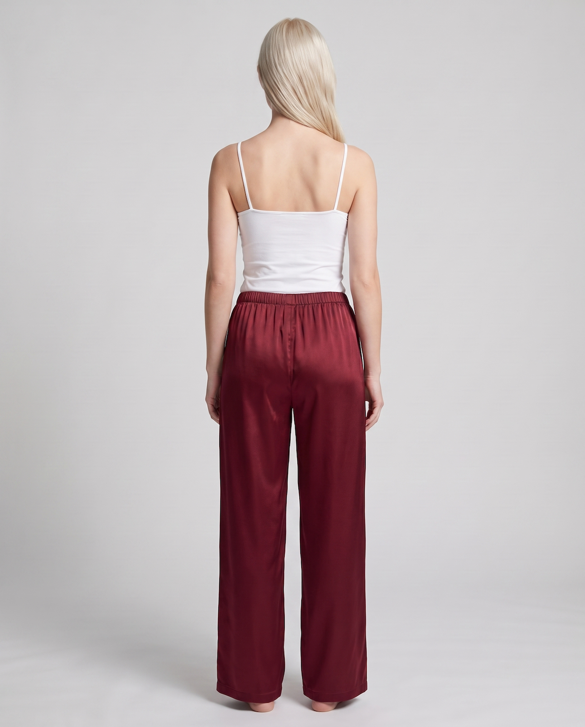 Women's Satin Wide-Leg Pants – Elastic High Waist with Draped Silhouette