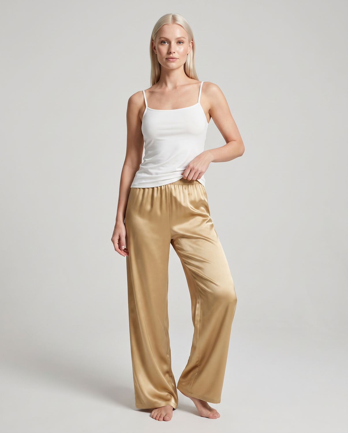 Women's Satin Wide-Leg Pants – Elastic High Waist with Draped Silhouette