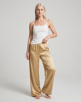 Women's Satin Wide-Leg Pants – Elastic High Waist with Draped Silhouette
