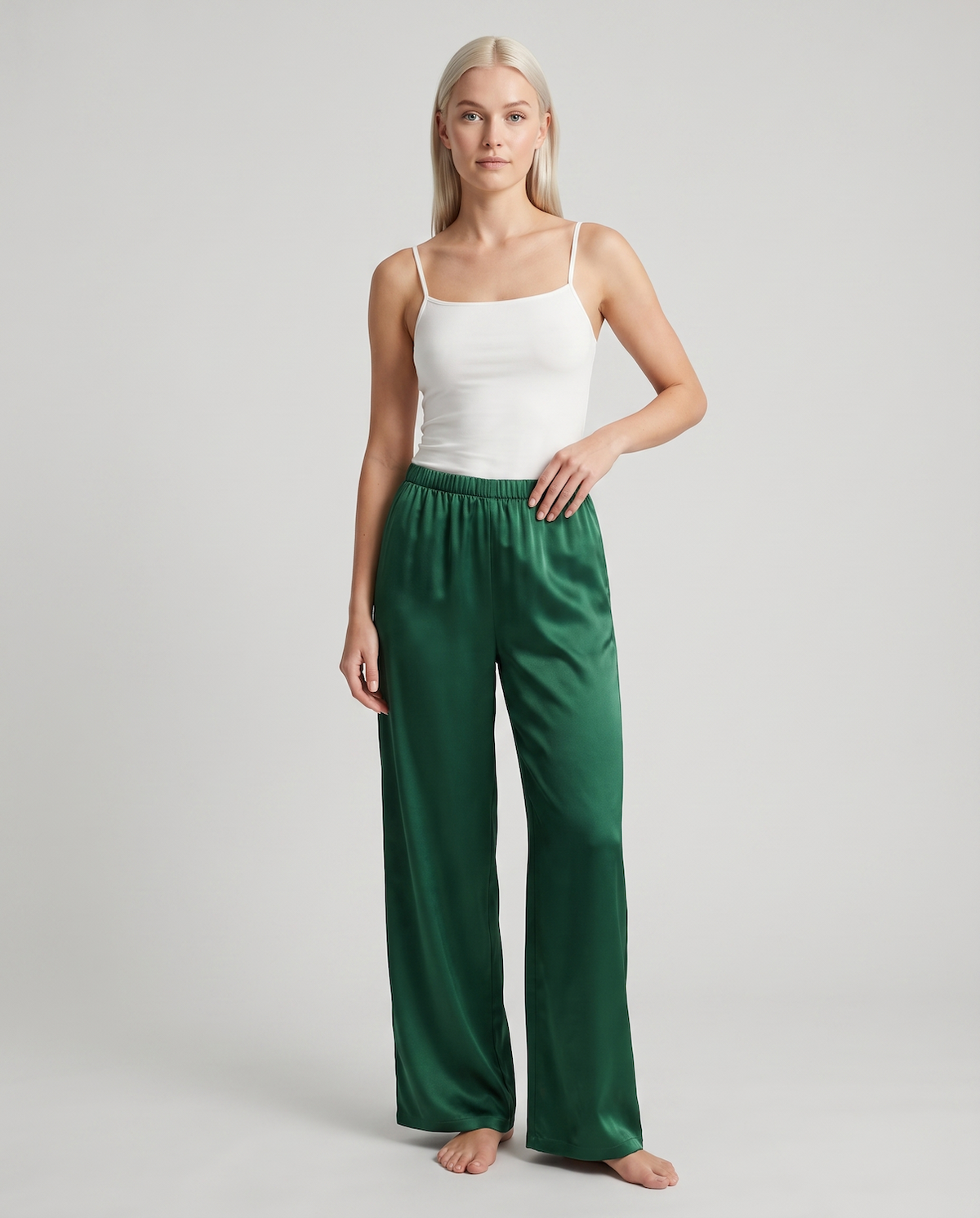 Women's Satin Wide-Leg Pants – Elastic High Waist with Draped Silhouette