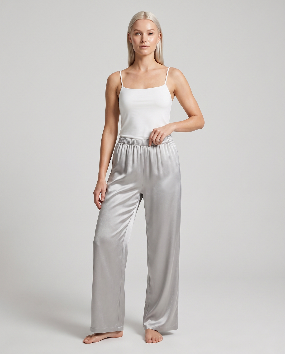 Women's Satin Wide-Leg Pants – Elastic High Waist with Draped Silhouette