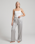 Women's Satin Wide-Leg Pants – Elastic High Waist with Draped Silhouette