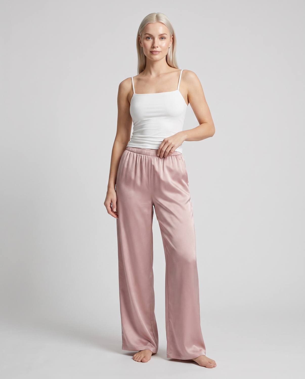 Women's Satin Wide-Leg Pants – Elastic High Waist with Draped Silhouette