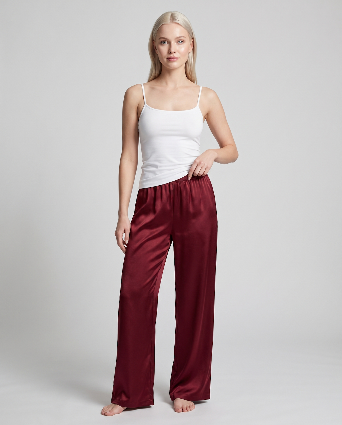 Women's Satin Wide-Leg Pants – Elastic High Waist with Draped Silhouette