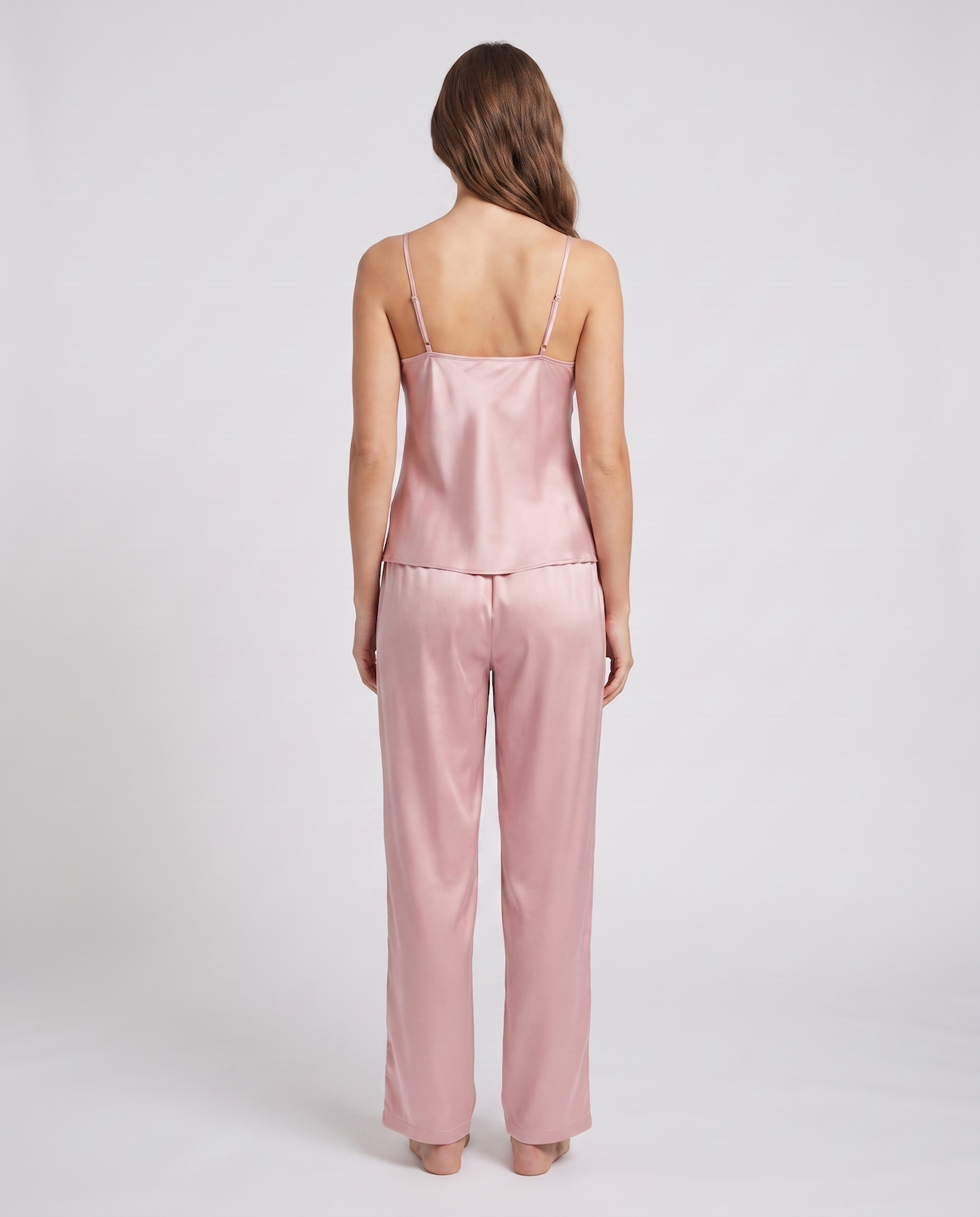 Women's Silk Pajama Set – V-Neck Halter Top with Wide-Leg Pants