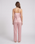 Women's Silk Pajama Set – V-Neck Halter Top with Wide-Leg Pants