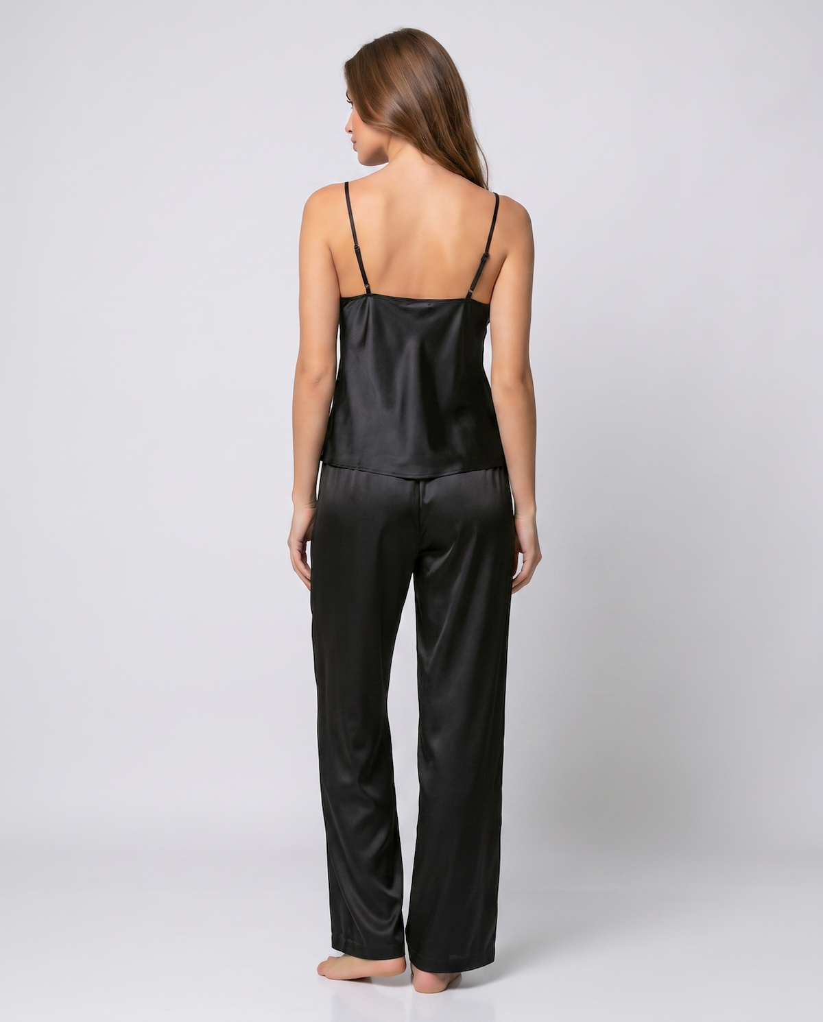 Women's Silk Pajama Set – V-Neck Halter Top with Wide-Leg Pants
