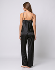 Women's Silk Pajama Set – V-Neck Halter Top with Wide-Leg Pants