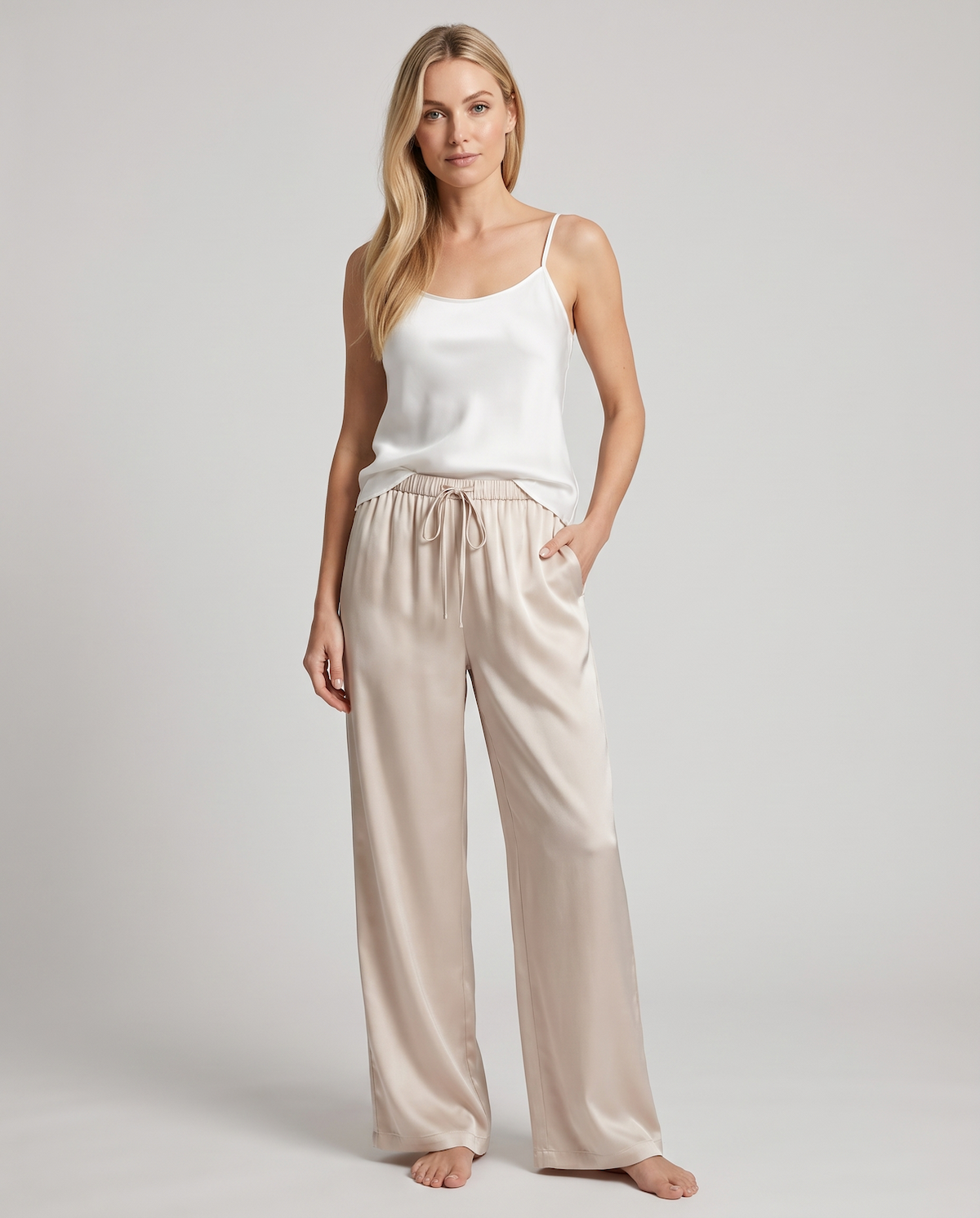 Women’s Straight-Leg Wide-Leg Pants – Elastic Waist with Drawstring, Lightweight Casual Summer Trousers
