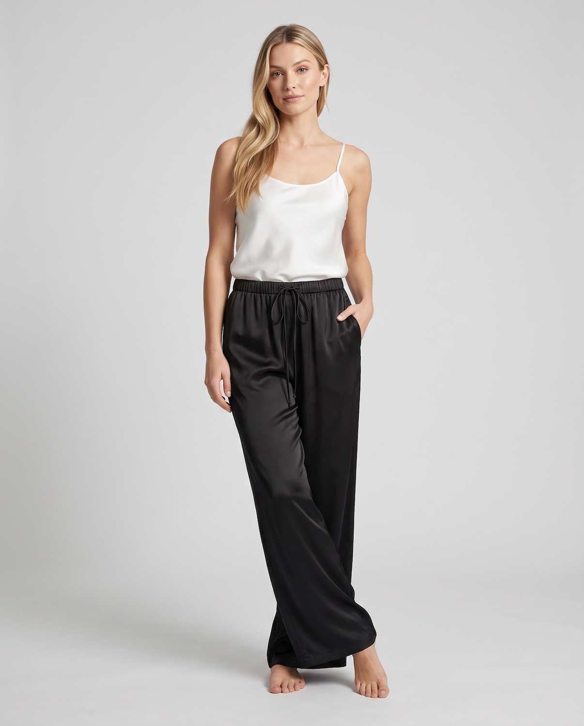 Women’s Straight-Leg Wide-Leg Pants – Elastic Waist with Drawstring, Lightweight Casual Summer Trousers