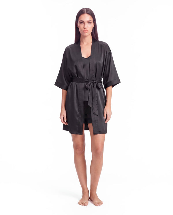4pcs Elegant Silk Pajama Set for Women - Robe, Bralette, Shorts & Pants