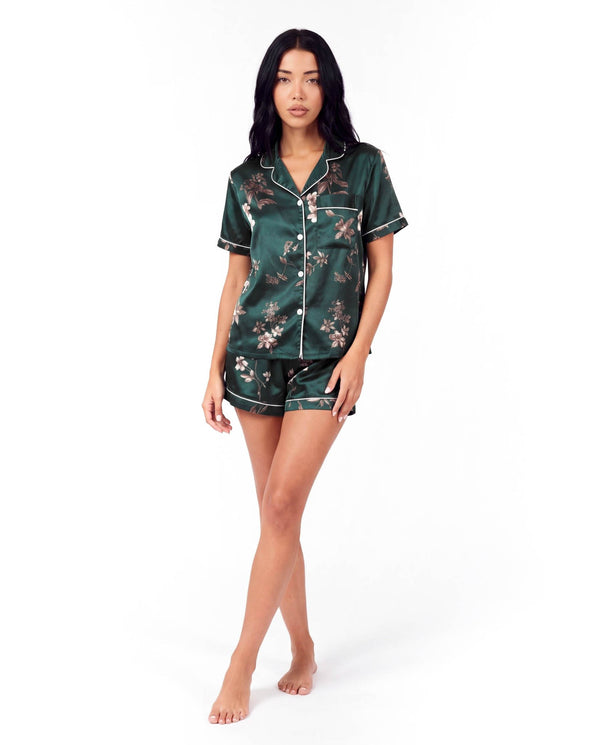 Elegant Butterfly Print Silk Pajama Set – Luxury Women's Sleepwear