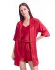 4pcs Elegant Silk Pajama Set for Women - Robe, Bralette, Shorts & Pants