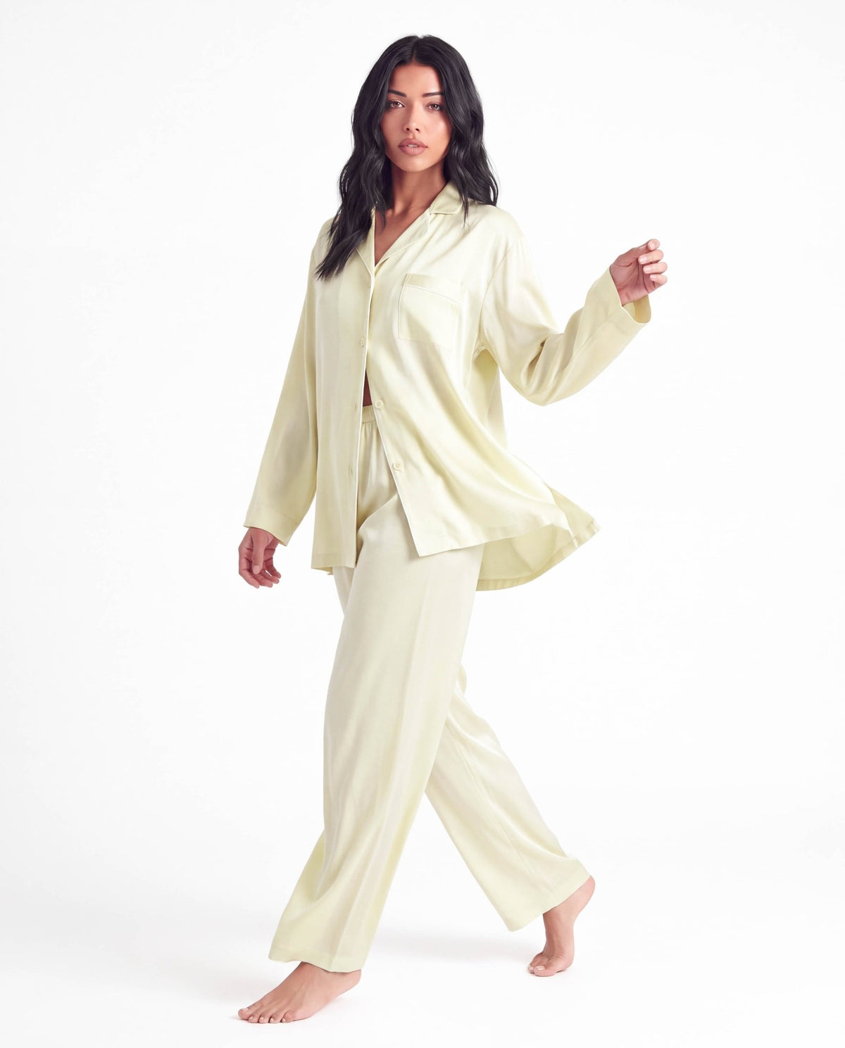 Women’s Pajama Set – Long Sleeve and Full-Length Trousers with Turn-Down Collar