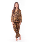 Kids Leopard Print Pajama Set – Girls Long Sleeve Sleepwear, Flame Resistant Nightwear