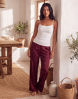 Women's Satin Wide-Leg Pants – Elastic High Waist with Draped Silhouette