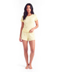 Women’s Short Sleeve Pajama Set – Jacquard Lace Trim Top with Matching Shorts