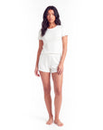 Women’s Short Sleeve Pajama Set – Jacquard Lace Trim Top with Matching Shorts