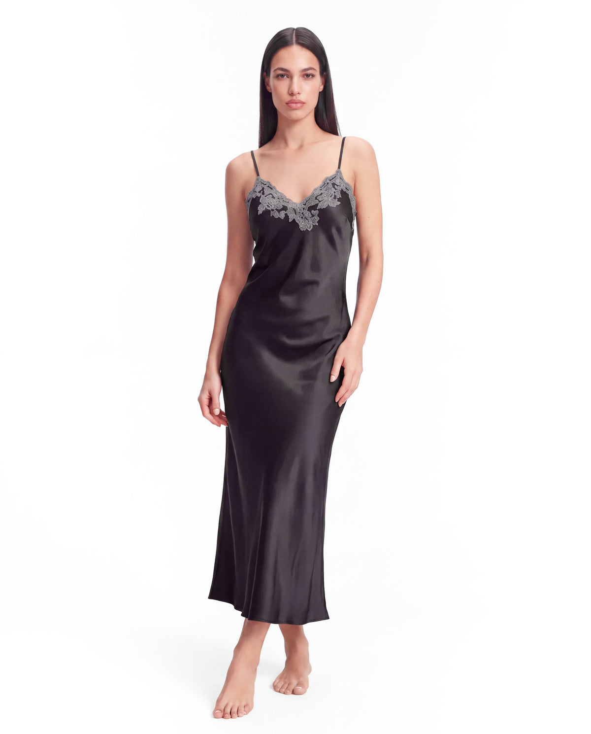 Arabella Silk Maxi Nightgown – Elegant Lace Trim Sleepwear for Women