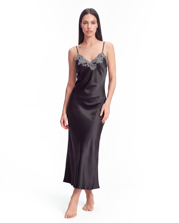 Arabella Silk Maxi Nightgown – Elegant Lace Trim Sleepwear for Women