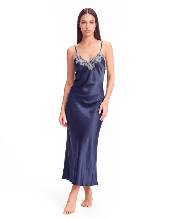 Arabella Silk Maxi Nightgown – Elegant Lace Trim Sleepwear for Women