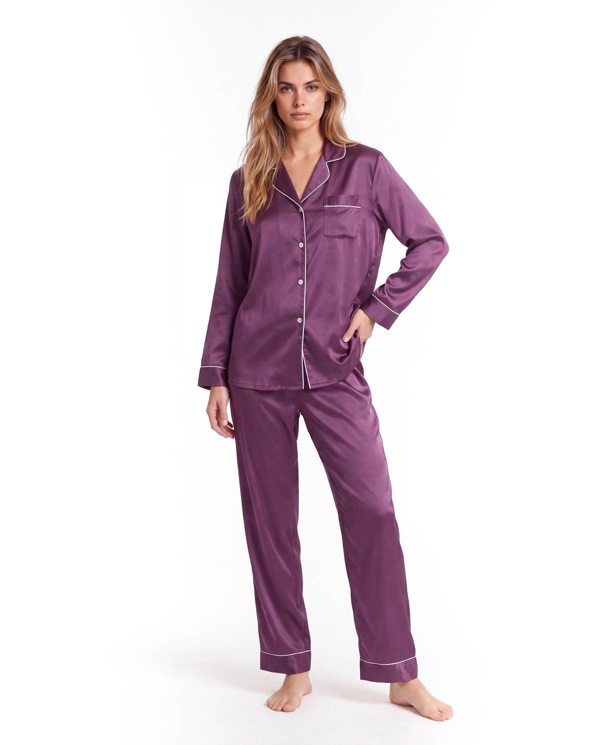 Silk Pajama Set for Women – Soft, Breathable, Luxury Sleepwear with Long Sleeves &amp; Pants