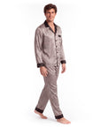 Men’s Pajama Set – Long Sleeve Satin-Look Sleepwear with Elegant Pattern
