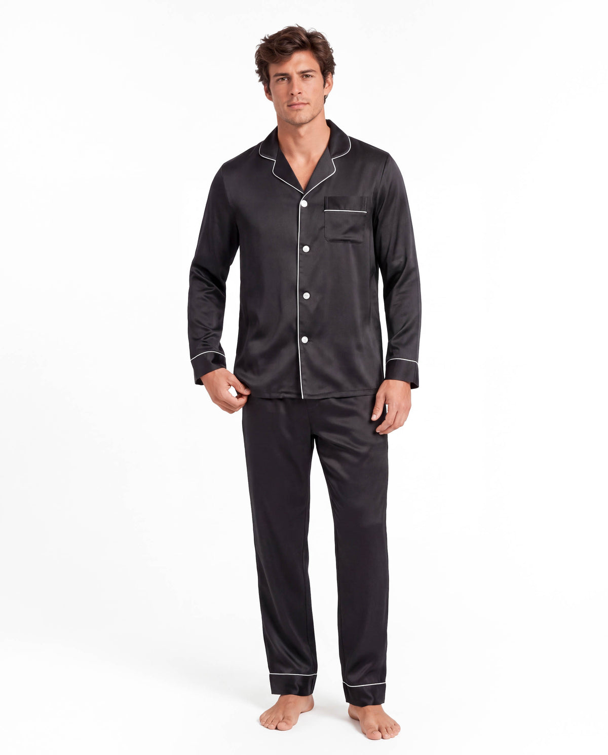 Men’s Fashion Long Sleeve Pajama Set with Long Pants – Comfortable and Stylish Sleepwear