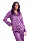 Soft Satin Pajamas Set for Women – 2-Piece Long Sleeve Sleepwear & Elegant Button Loungewear