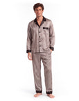 Men’s Pajama Set – Long Sleeve Satin-Look Sleepwear with Elegant Pattern
