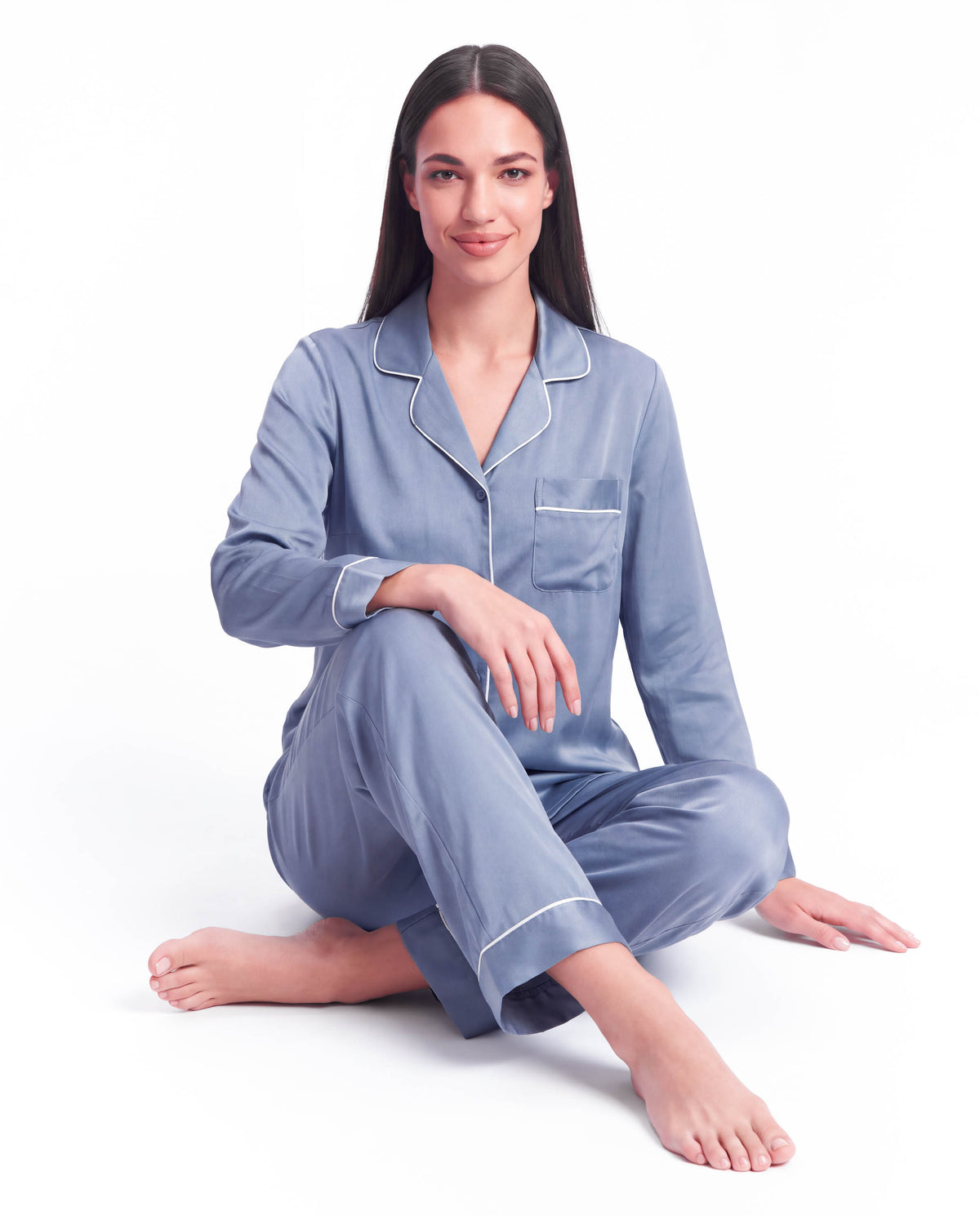 Silk Pajama Set for Women – Long Sleeve &amp; Pants | Soft, Breathable Loungewear