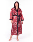 Luxurious Satin Kimono Robe with Contrast Trim – Long Sleeve, Belted, Machine Washable