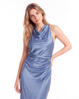 Elegant Sleeveless Silk Satin Midi Dress for Women – Chic Summer Fashion in Solid Color