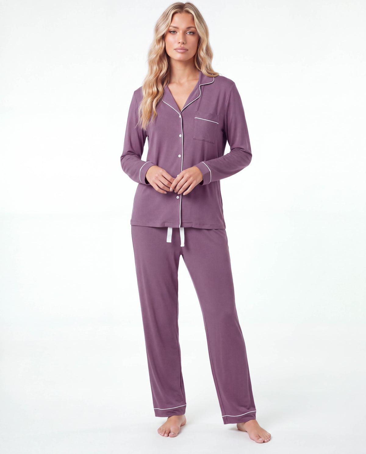 Women’s Bamboo Pajama Set – Long Sleeve Button Down Top with Full Length Pants