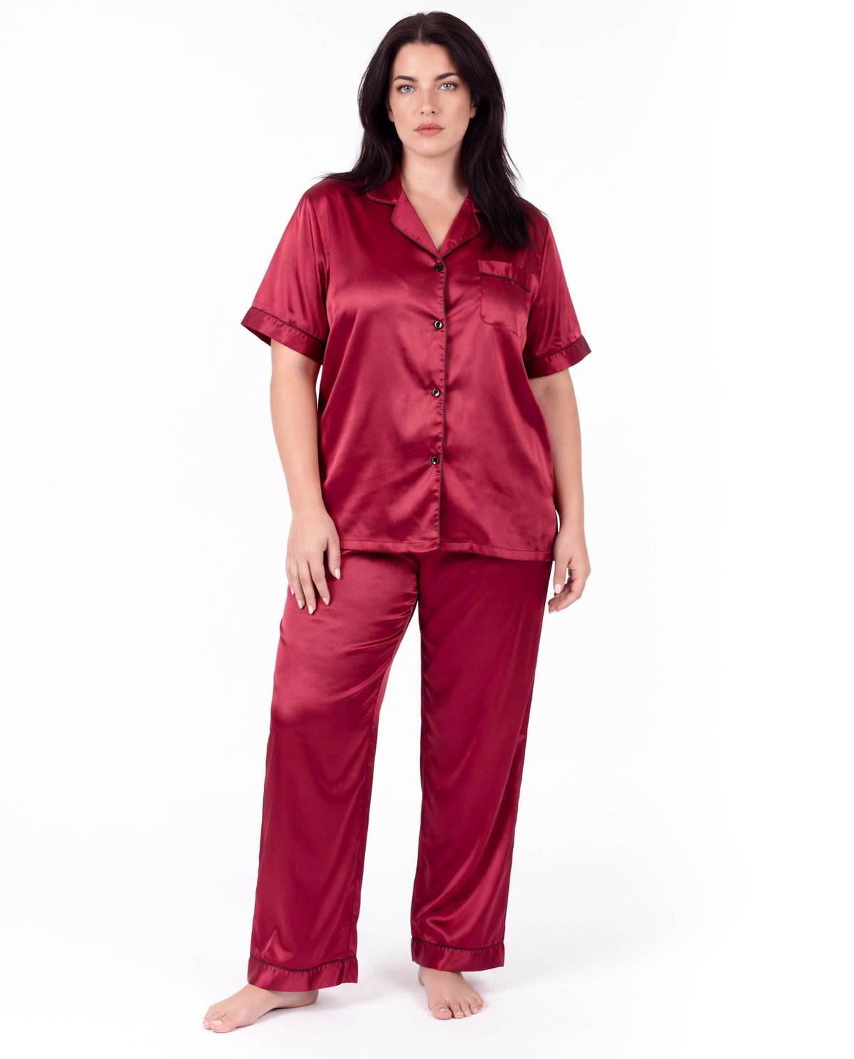 Sleepwear Set for Plus Size Women – Fashionable Tops and Long Pants Homewear
