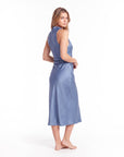 Elegant Sleeveless Silk Satin Midi Dress for Women – Chic Summer Fashion in Solid Color