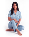 Silk Pajama Set – Short Sleeve Button Top & Long Pants
