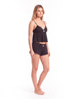 Women’s Lace Trim Pajama Set – Embroidered Camisole Top with Shorts