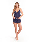 Women’s Lace Trim Pajama Set – Embroidered Camisole Top with Shorts